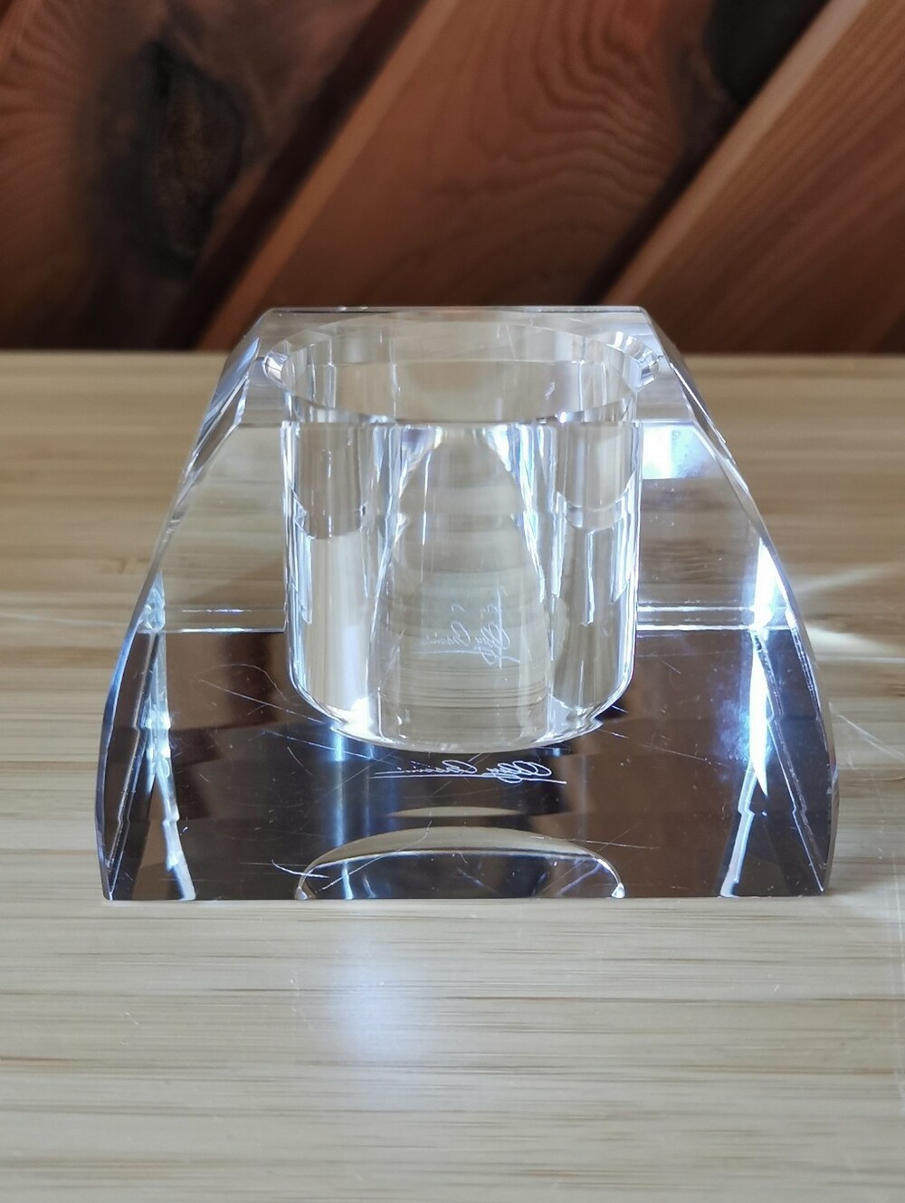 Vintage Oleg Cassini Signed Faceted Lead Crystal Votive Candle Holder